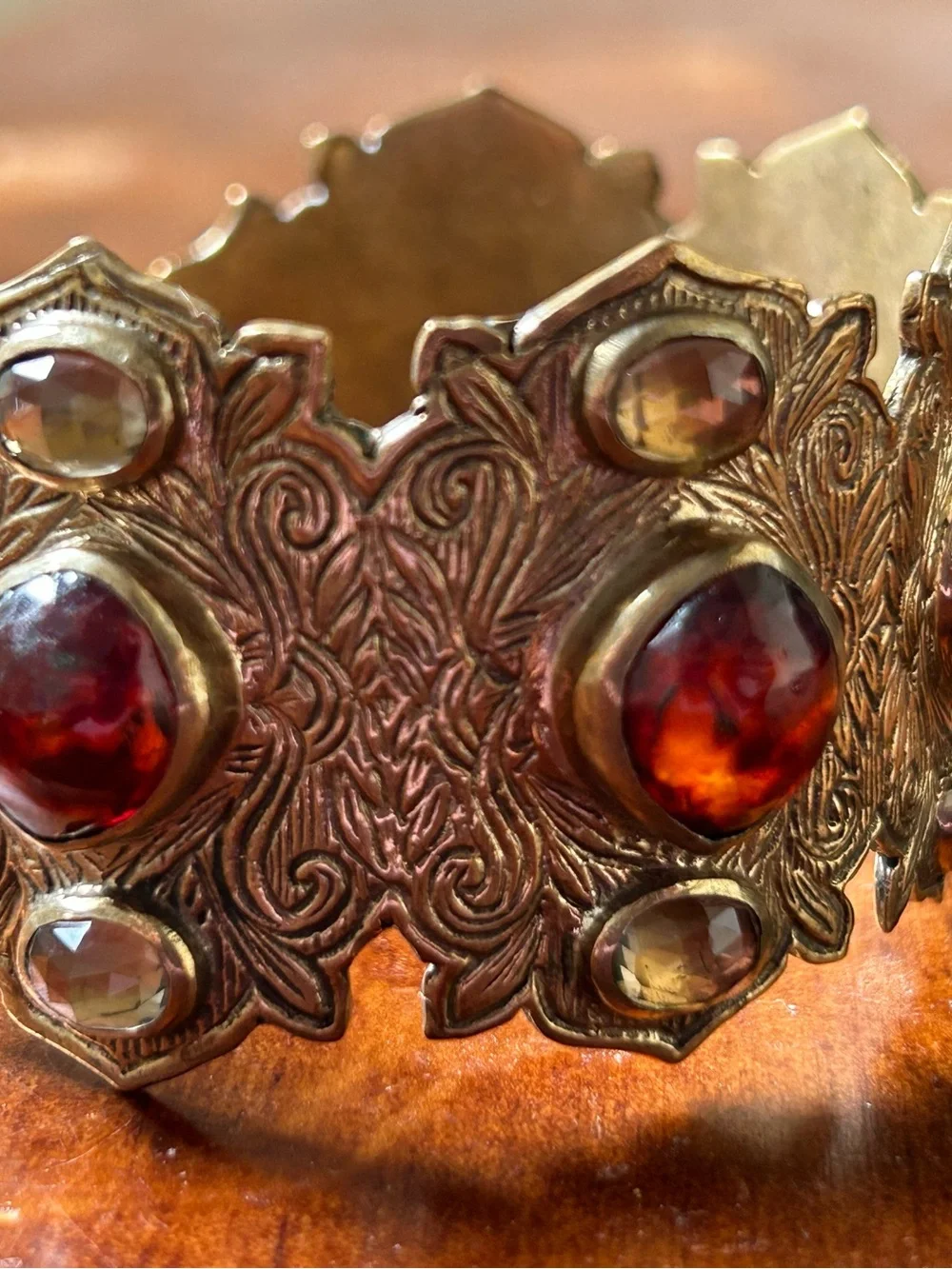 Stephen Dweck Bronze Cuff Bracelet with Citrine and Carnelian Gemstones